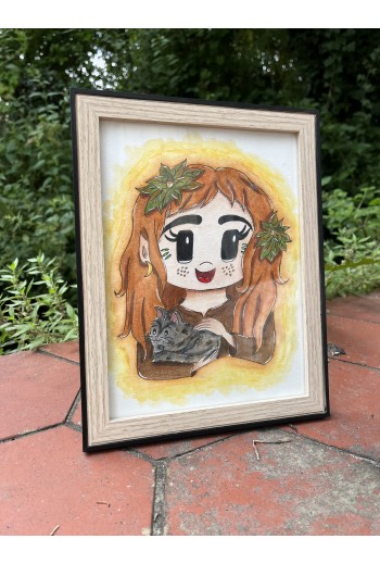 "Fille chibi avec chat" –...